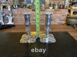 Pair Of Antique Vintage Silverplate On Copper English Candlestick Holders, 6