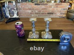 Pair Of Antique Vintage Silverplate On Copper English Candlestick Holders, 6