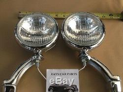 Pair Of Claer 12 Volt Small Vintage Style Fog Lights With Chrome Brackets