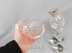 Pair Of Cristallerie Vannes Sterling Silver Rim Crystal Decanters Vintage 1995