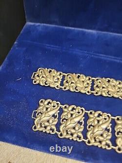 Pair Of Danecraft 925 Sterling Silver Floral Panel Link Bracelets Vintage