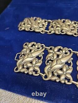 Pair Of Danecraft 925 Sterling Silver Floral Panel Link Bracelets Vintage