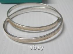 Pair Of Elegant Tiffany Sterling Silver Interlocking Bangle Bracelets + Box