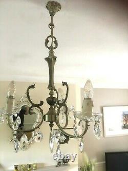 Pair Of French Vintage Marie Therese 3 Arm Glass Crystal Chandeliers