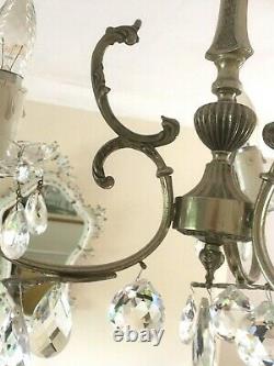 Pair Of French Vintage Marie Therese 3 Arm Glass Crystal Chandeliers