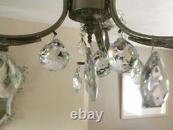 Pair Of French Vintage Marie Therese 3 Arm Glass Crystal Chandeliers