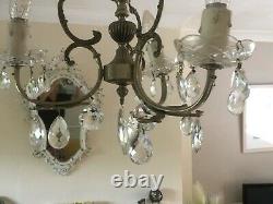 Pair Of French Vintage Marie Therese 3 Arm Glass Crystal Chandeliers