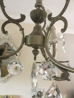 Pair Of French Vintage Marie Therese 3 Arm Glass Crystal Chandeliers