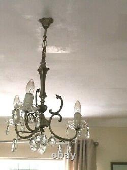 Pair Of French Vintage Marie Therese 3 Arm Glass Crystal Chandeliers