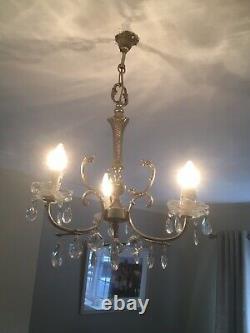 Pair Of French Vintage Marie Therese 3 Arm Glass Crystal Chandeliers