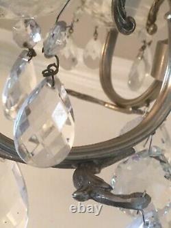 Pair Of French Vintage Marie Therese 3 Arm Glass Crystal Chandeliers