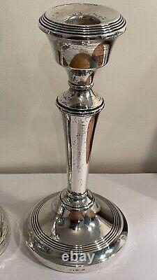 Pair Of Large Vintage Georgian Style Birmingham Sterling Silver Candlesticks