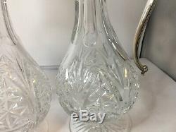 Pair Of Large Vintage Silver Or Silver Plated Cut Glass Claret Jugs, Quality