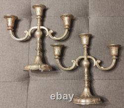 Pair Of Metal Candelabras Neoclassical Style Silver Plated Vintage