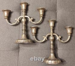 Pair Of Metal Candelabras Neoclassical Style Silver Plated Vintage