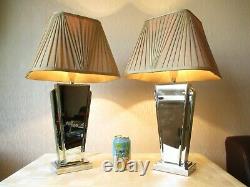 Pair Of Next Art Deco Style Bevelled Mirror Table Lamps With Vintage Shades