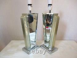 Pair Of Next Art Deco Style Bevelled Mirror Table Lamps With Vintage Shades