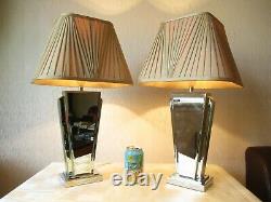 Pair Of Next Art Deco Style Bevelled Mirror Table Lamps With Vintage Shades