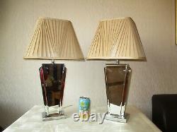 Pair Of Next Art Deco Style Bevelled Mirror Table Lamps With Vintage Shades