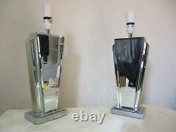 Pair Of Next Art Deco Style Bevelled Mirror Table Lamps With Vintage Shades