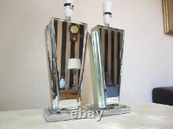 Pair Of Next Art Deco Style Bevelled Mirror Table Lamps With Vintage Shades