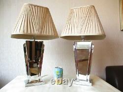 Pair Of Next Art Deco Style Bevelled Mirror Table Lamps With Vintage Shades