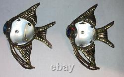 Pair Of Rare Vintage Circa 1940s Sterling Silver Jelly Belly Fish Brooch Coro