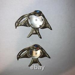 Pair Of Rare Vintage Circa 1940s Sterling Silver Jelly Belly Fish Brooch Coro