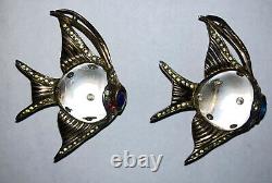 Pair Of Rare Vintage Circa 1940s Sterling Silver Jelly Belly Fish Brooch Coro