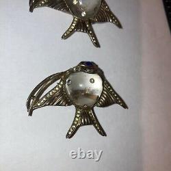 Pair Of Rare Vintage Circa 1940s Sterling Silver Jelly Belly Fish Brooch Coro