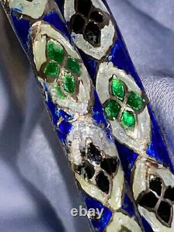 Pair Of Stunning Intricately Enameled Fine Silver Vintage Bangles