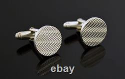 Pair Of Vintage 1991 Tiffany & Co 925 Sterling Silver Round Wave Cufflinks