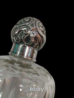 Pair Of Vintage 5.5 Cut Crystal Glass Bottles with 925 Sterling Silver Caps