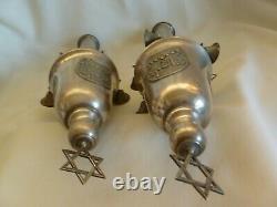 Pair Of Vintage 800 Silver Torah Scroll Grenades Bells Pomegranate- David Tower