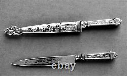 Pair Of Vintage 8.5 Ornate Gaucho Boot Knives With Sheaths Nickel Silver