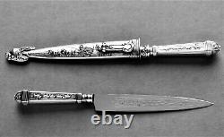 Pair Of Vintage 8.5 Ornate Gaucho Boot Knives With Sheaths Nickel Silver