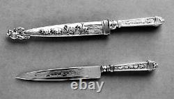 Pair Of Vintage 8.5 Ornate Gaucho Boot Knives With Sheaths Nickel Silver