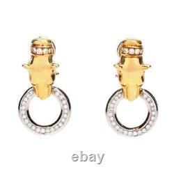 Pair Of Vintage 935 Two Tone Silver With White CZ & Ruby Eyes Panther Earrings