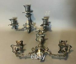 Pair Of Vintage Antique Silver Plate 3 Light Candelabra Tops