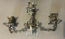 Pair Of Vintage Antique Silver Plate 3 Light Candelabra Tops