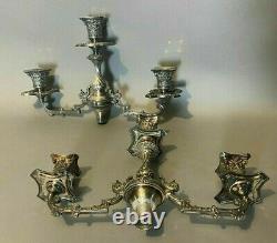 Pair Of Vintage Antique Silver Plate 3 Light Candelabra Tops