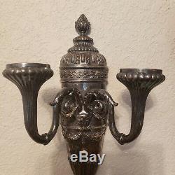 Pair Of Vintage Antique Silver Plate Two Light Candelabra Wall Sconces Victorian