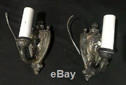 Pair Of Vintage Antique Victorian Cast Metal Wall Sconces Silver Plate Finish