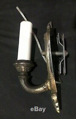 Pair Of Vintage Antique Victorian Cast Metal Wall Sconces Silver Plate Finish