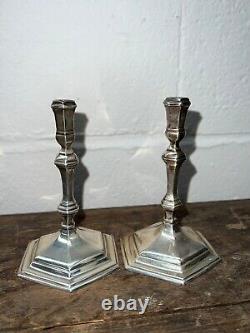 Pair Of Vintage Cast Silver Taper Candlesticks London Hallmarks
