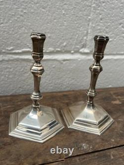 Pair Of Vintage Cast Silver Taper Candlesticks London Hallmarks