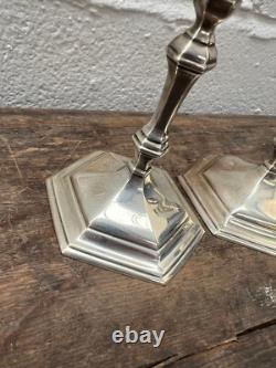 Pair Of Vintage Cast Silver Taper Candlesticks London Hallmarks