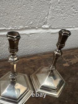 Pair Of Vintage Cast Silver Taper Candlesticks London Hallmarks