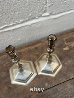 Pair Of Vintage Cast Silver Taper Candlesticks London Hallmarks