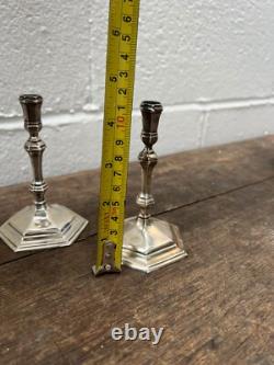 Pair Of Vintage Cast Silver Taper Candlesticks London Hallmarks